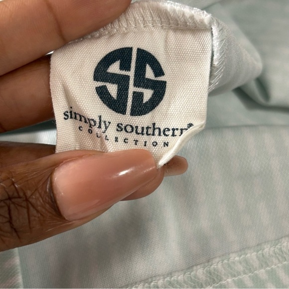 Simply Southern Polo Dress Color Is Glass Mint Navy Size Small Spring Summer - Picture 5 of 9